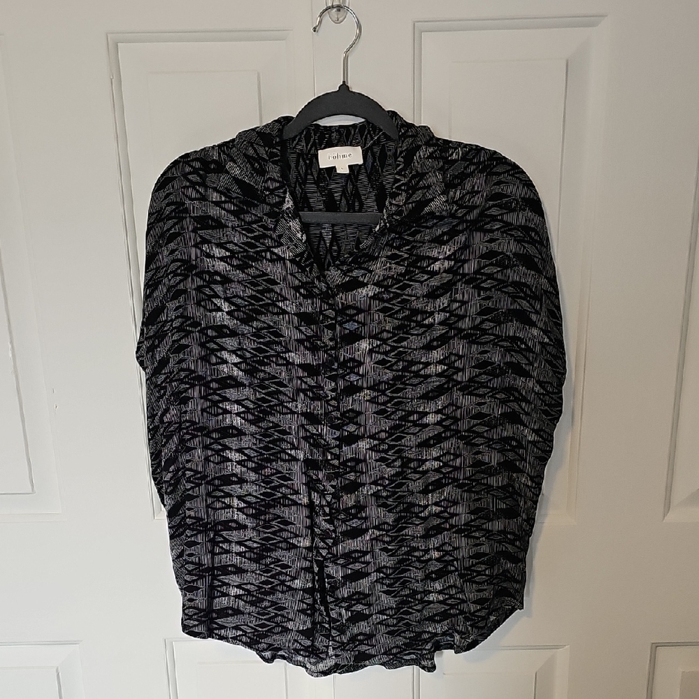 bohme Black and Gray Patterned Button-Down Shirt Size L